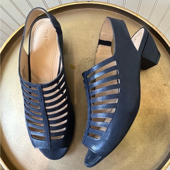 NUTURE VIVICAH NAVY BLUE CAGED SLINGBACK SANDAL | LEATHER | SIZE: 7.5 | EUC - Picture 2 of 7